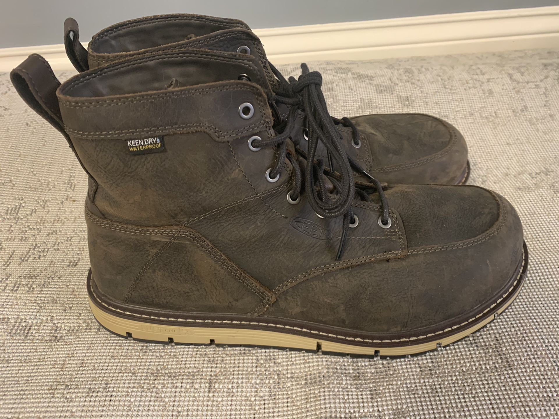 KEEN Utility San Jose Waterproof Aluminum Toe Work Boots For Men - Cascade Brown/Black - 14M