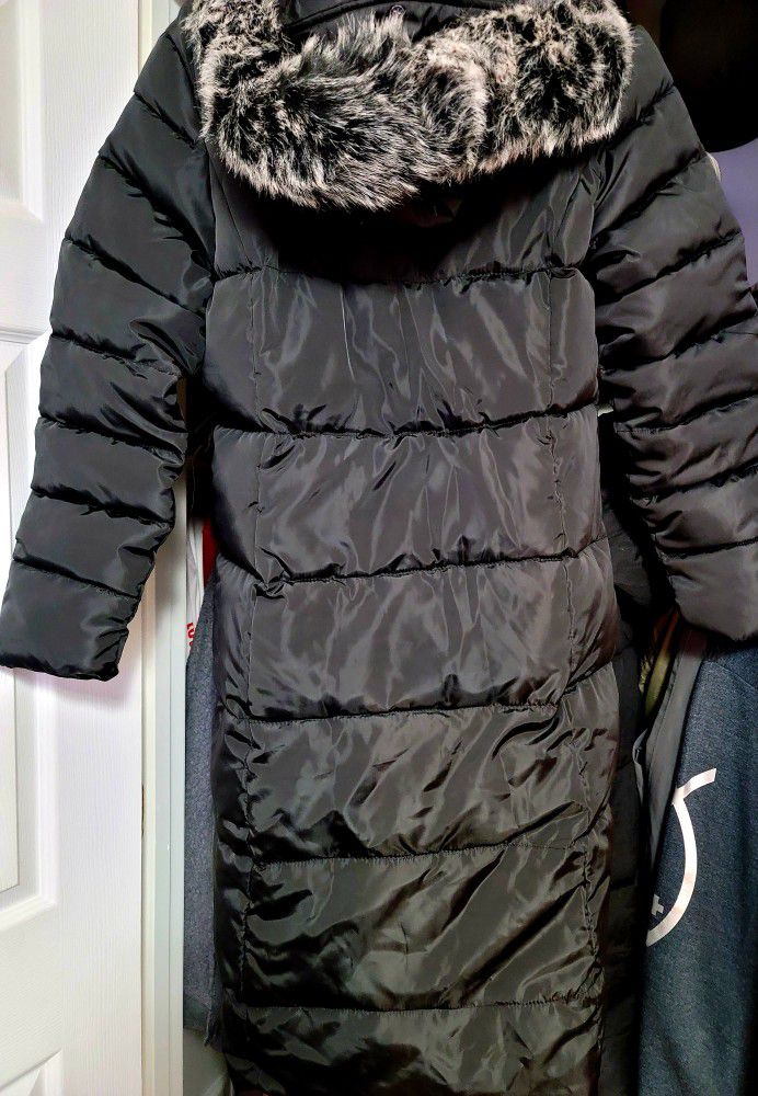 Womens Mid Length Parka Jacket With Removable Faux Fur Hood