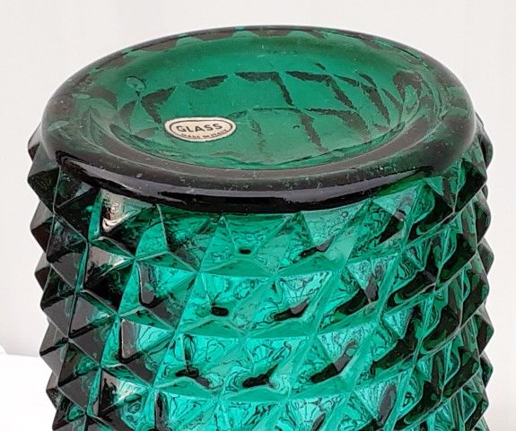 Made in Italy MCM teal aquamarine 10" diamond patterned Mid Century art glass vase AI