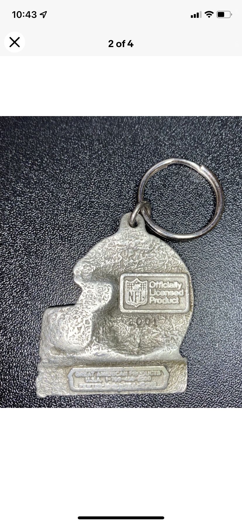 Vintage Oakland Raiders Helmet Key Chain. Made in USA Rare. Pewter