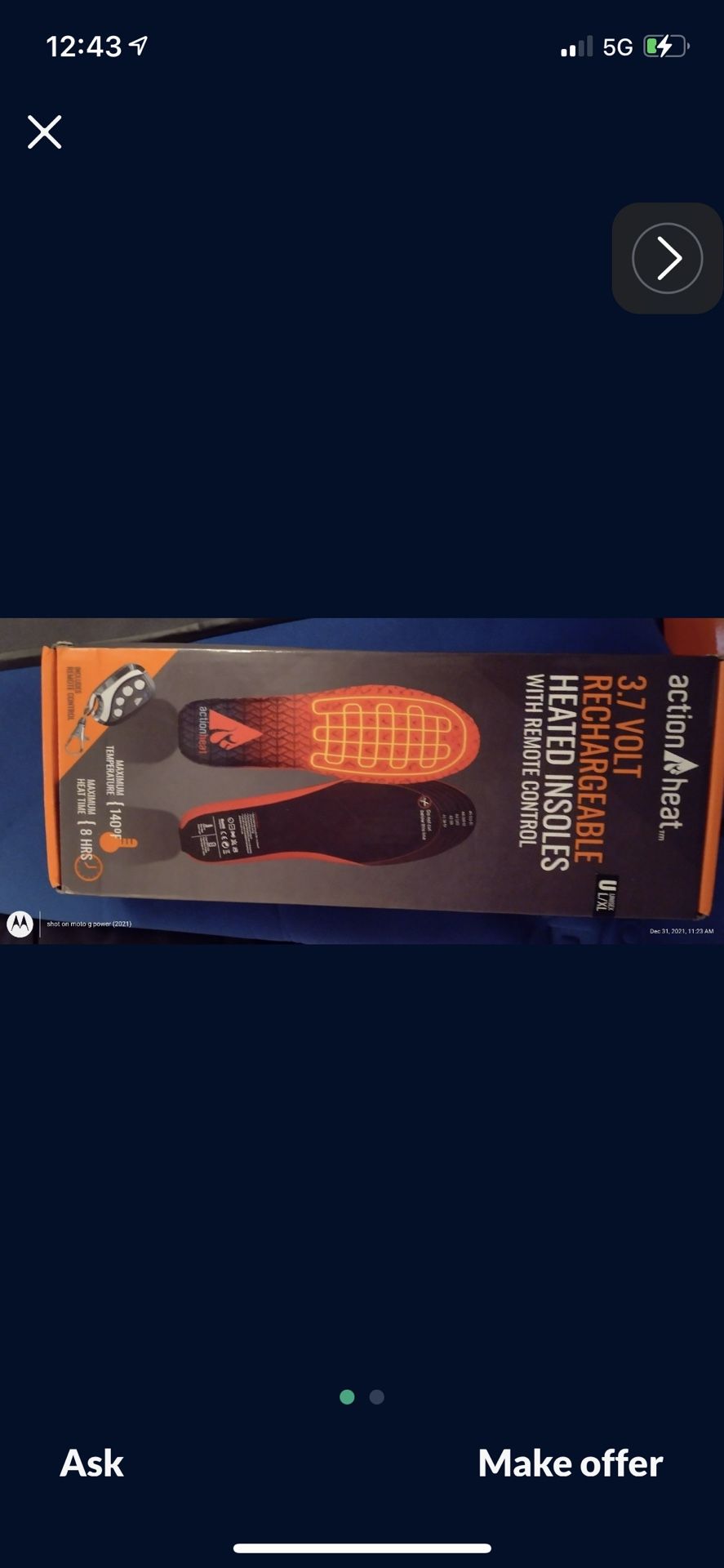 Sz 6-9 NEW 3.7 Volt Rechargable Heated Insoles