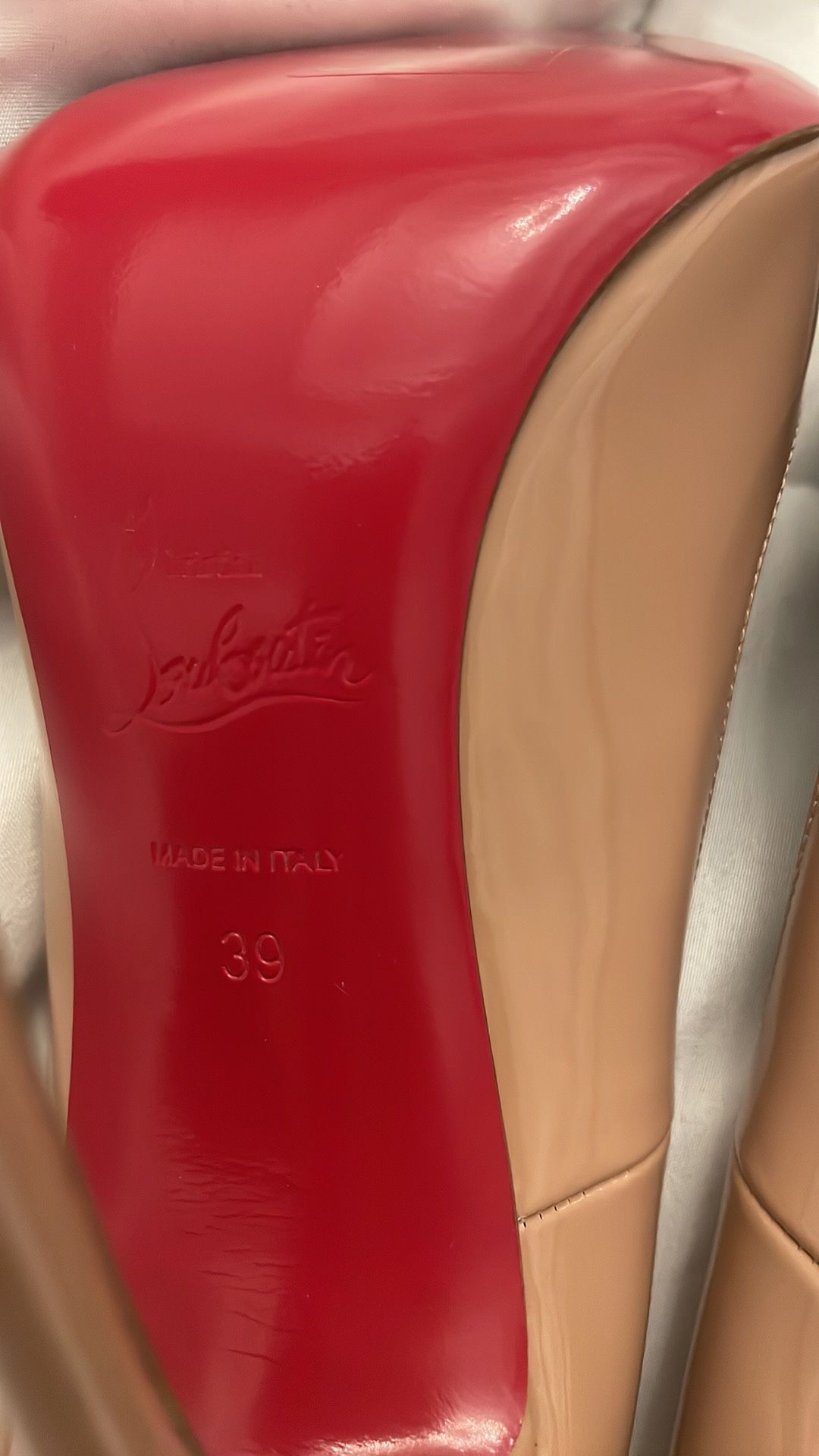 Christian Louboutin So Kate Patent Nude Heels