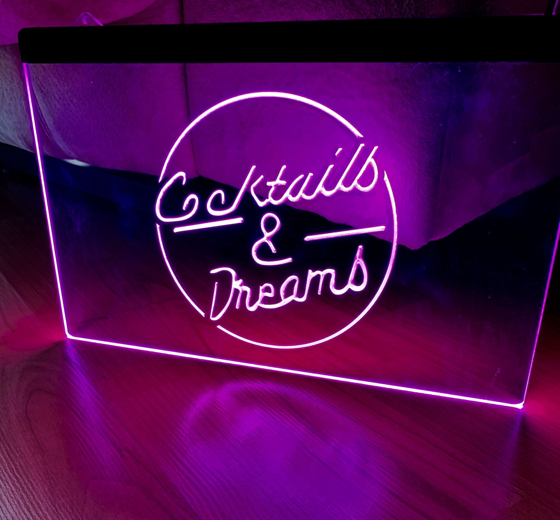 COCKTAILS AND DREAMS LED NEON PINK LIGHT SIGN 8x12