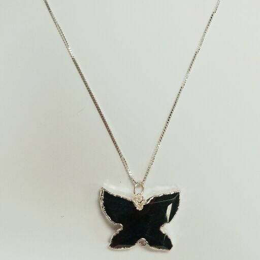 Polished Quartz Butterfly Pendant On Sterling Silver Necklace