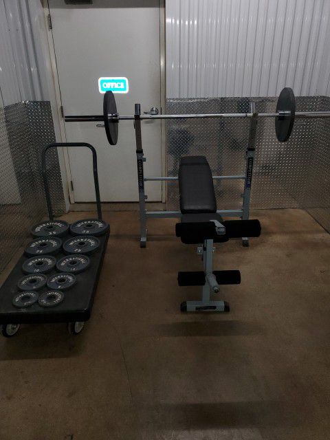 COMPETITOR. IMPEX WEIGHT BENCH WITH 300 LB OLYMPIC WEIGHT SET LIKE NEW AND DELIVERY AVAILABLE TODAY