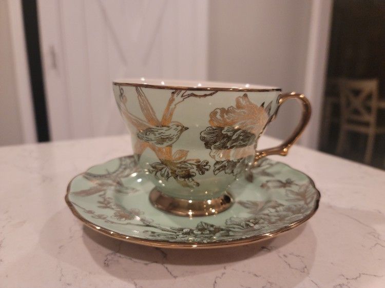 Mint Green And Gold Tea Cup
