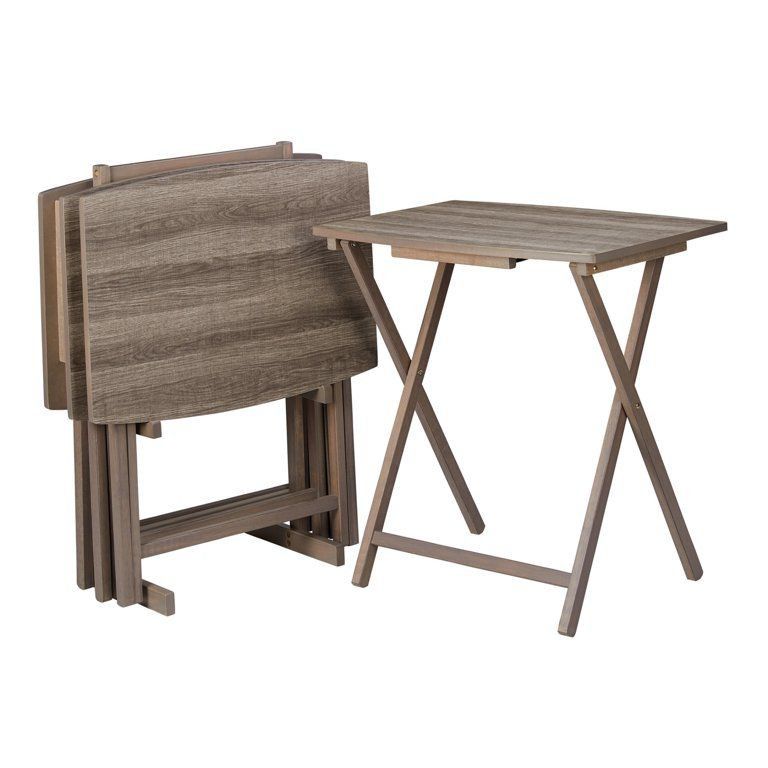 9-136 5pc XL Oversized Tray Table Set, Rustic Grey. New.