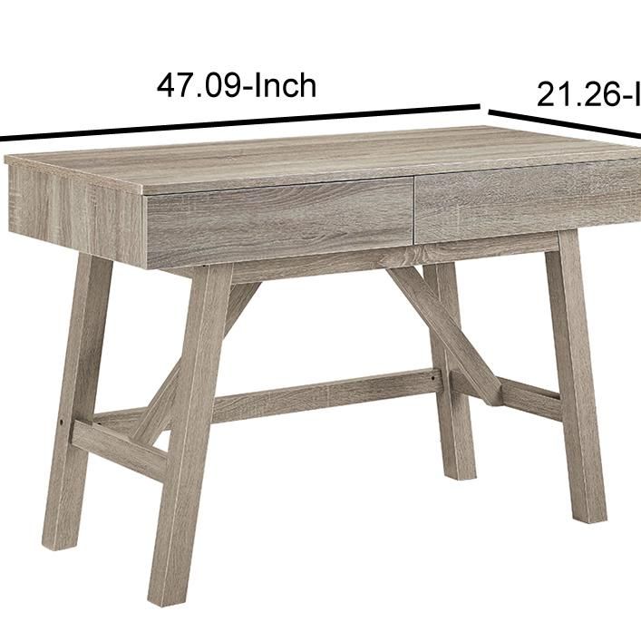 Rectangular Wooden Desk with Two Storage Drawers, Gray