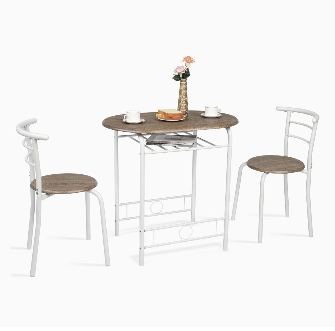 3 Piece Dining Set, Breakfast Table Set For 2, Wooden Table And 2 Chairs