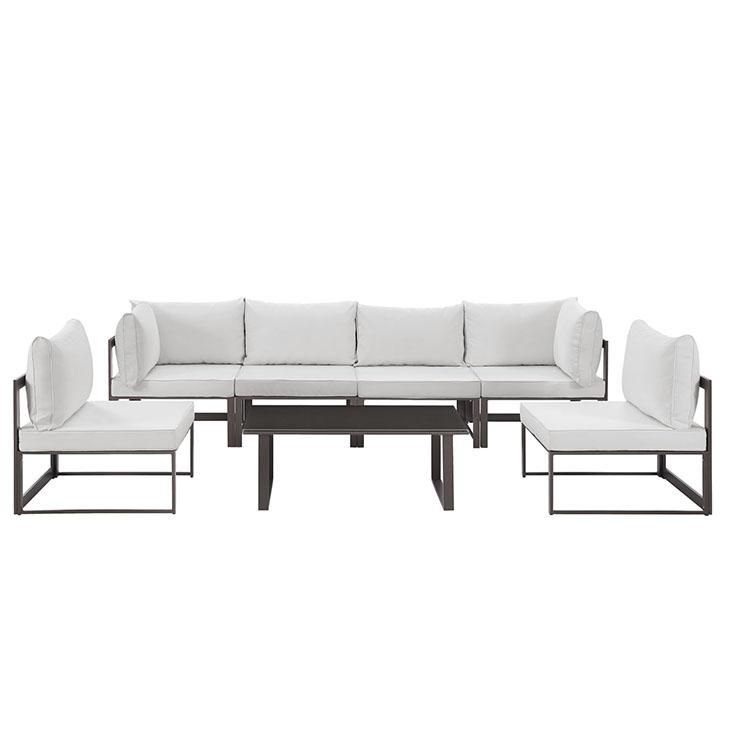 Fortuna 7 Piece Outdoor Patio Sectional Sofa Set , Brown White
