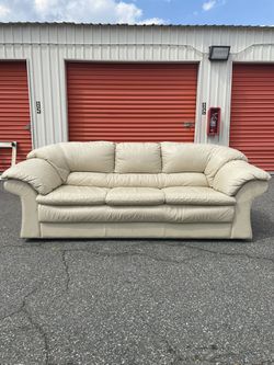 Free Delivery - Leather Cream Couch Thumbnail