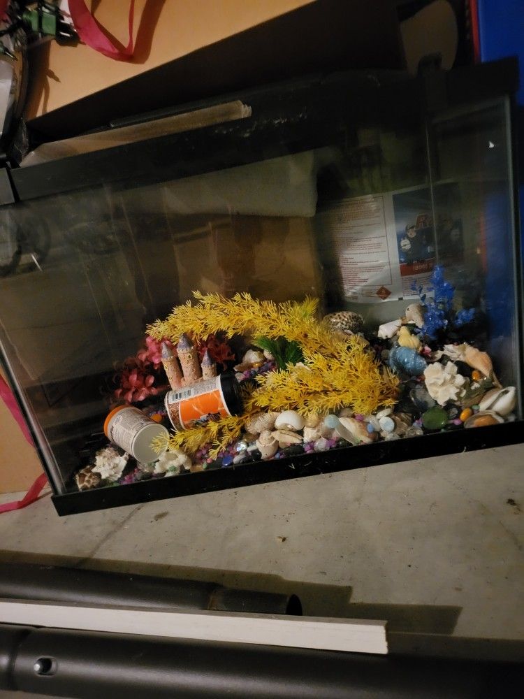 Aquarium Tank Include Decorations and Fish Food