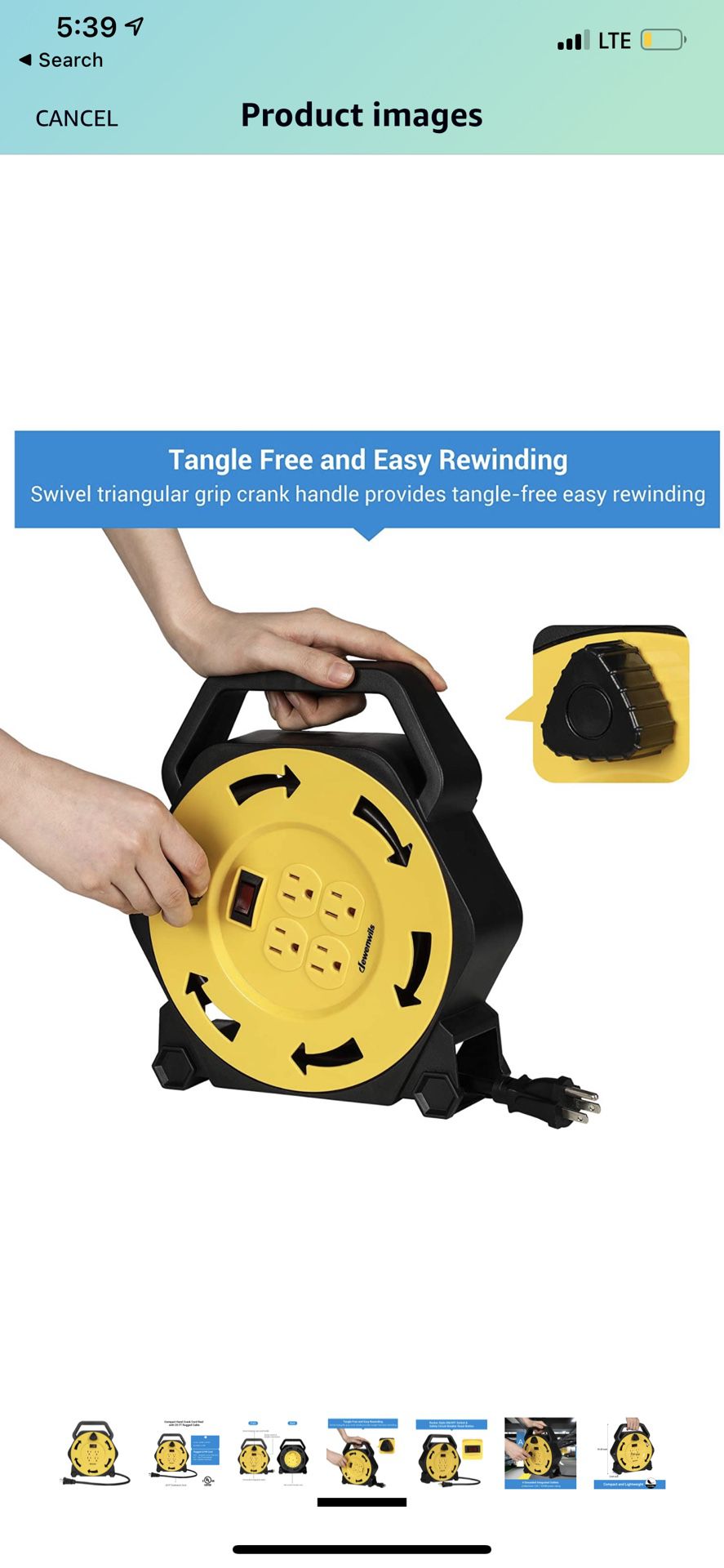 DEWENWILS Extension Cord Reel with 25 FT Power Cord, Hand Wind Retractable, 16/3 AWG SJTW, 4 Grounded Outlets, 13 Amp Circuit Breaker, Yellow, Black, 