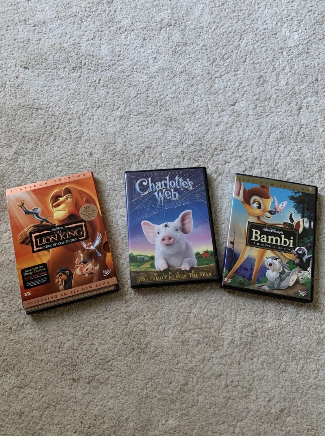 DVD Lion king and Charlotte and Bambi