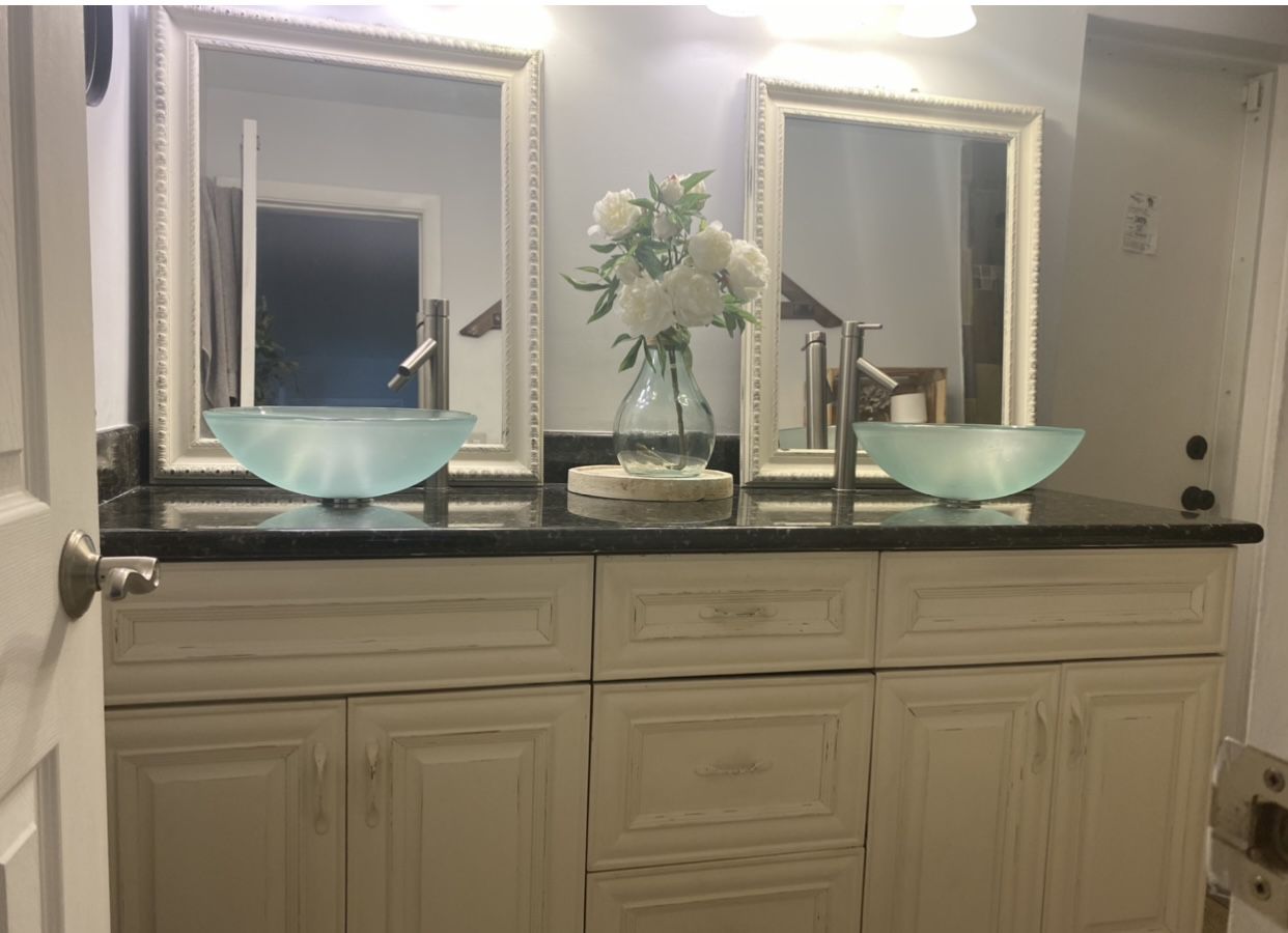 Beautiful vanity With Mirrors Faucets And Bowls 