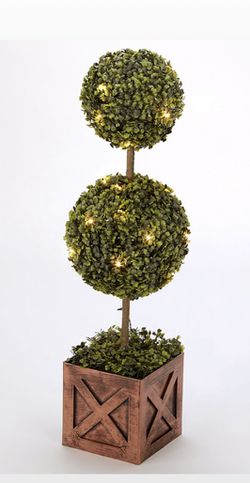 Topiaries Ball Wood-Look Planter with LED Lights Thumbnail