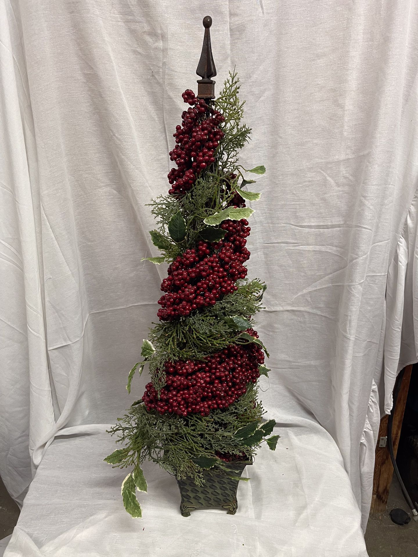 Spiral Christmas Tree Topiary With Red Berries 