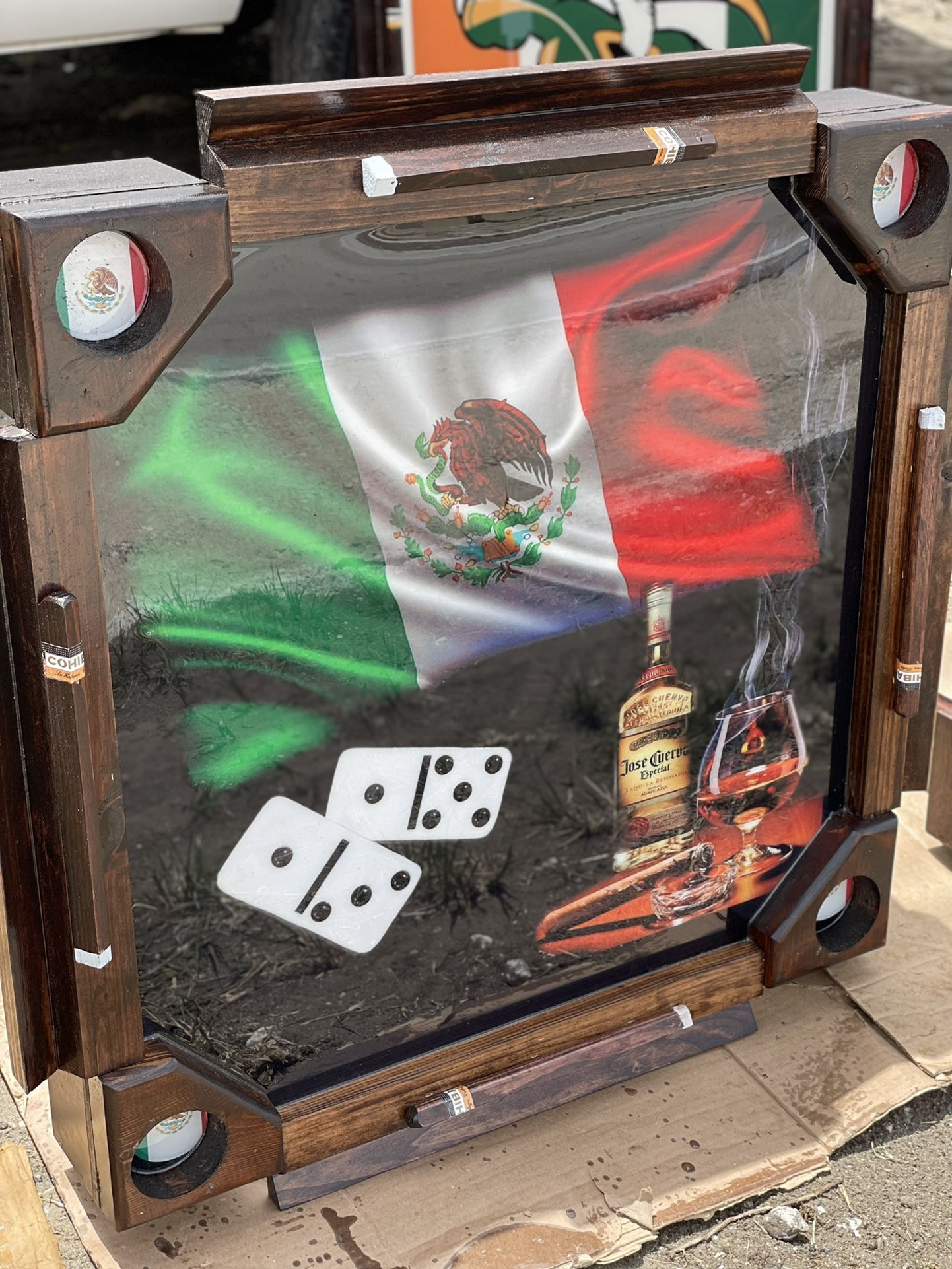 Mexican Flag Dominos Table Dark Wood
