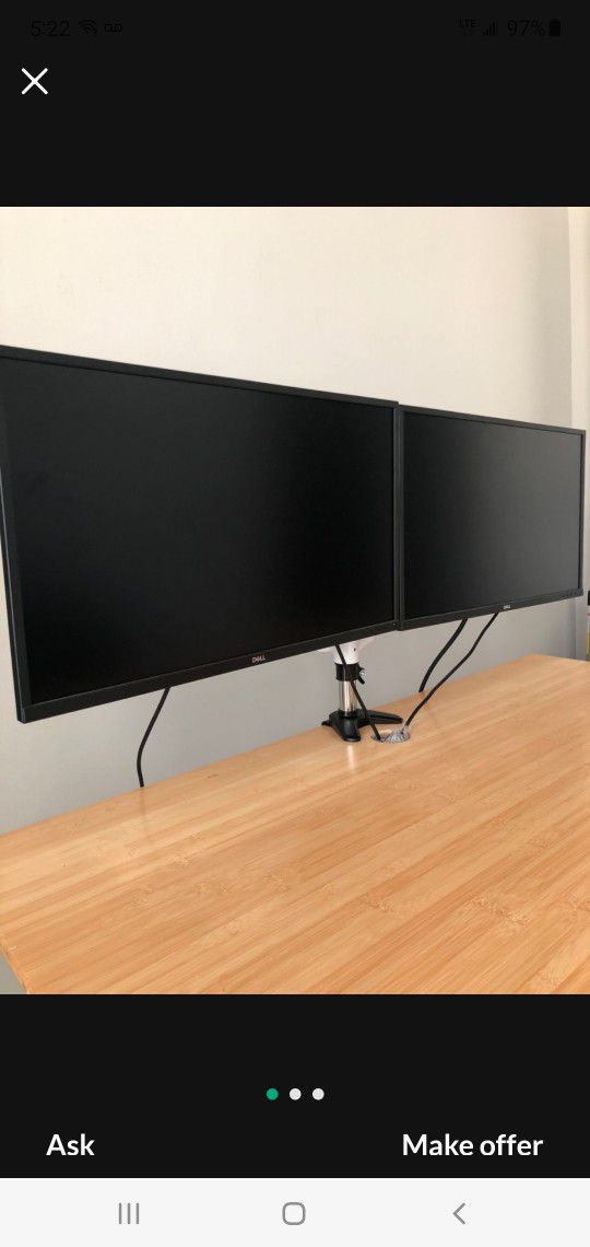 Dual-armed stand and Two 27" LED monitors Full HD  on one stand with cables