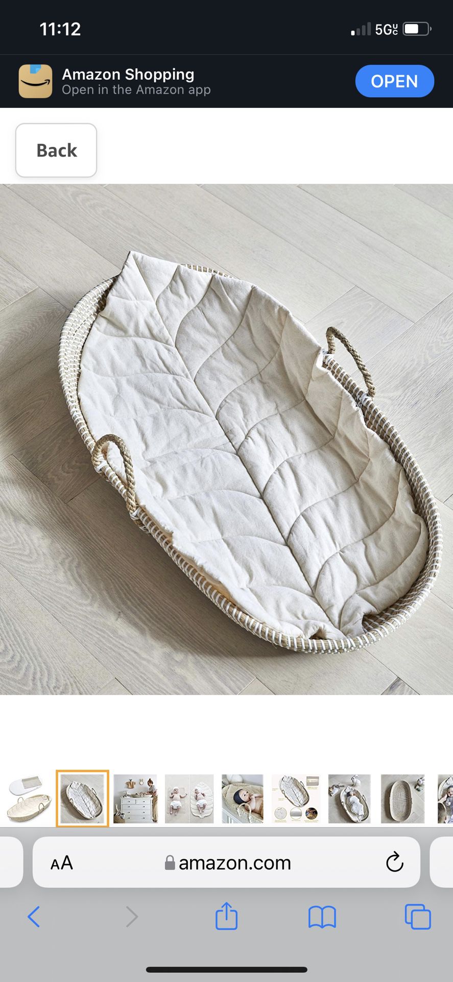 Bebe Bask - - Handmade Baby Changing Basket - - 100% Natural Organic Seagrass & Cotton Moses Basket - - Waterproof Bamboo Pad, & Thick, Soft Luxury Le