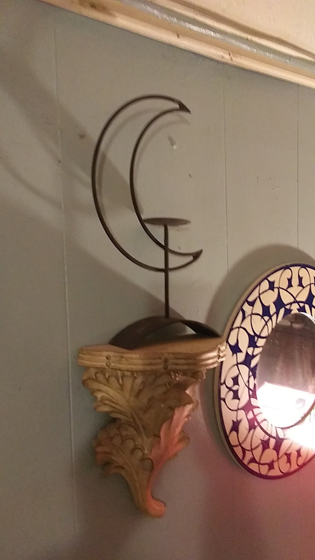Set of decorative mirrors shelves and candle holder