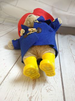 Blue rain coat hat Paddington teddy bear toy kids stuffed plush collectible display Thumbnail