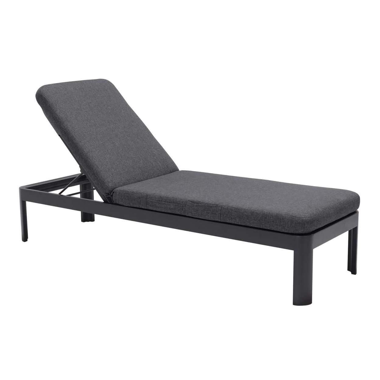 Saltoro Sherpi 74 Inches Fabric Padded Aluminum Chaise Lounge, Dark Gray