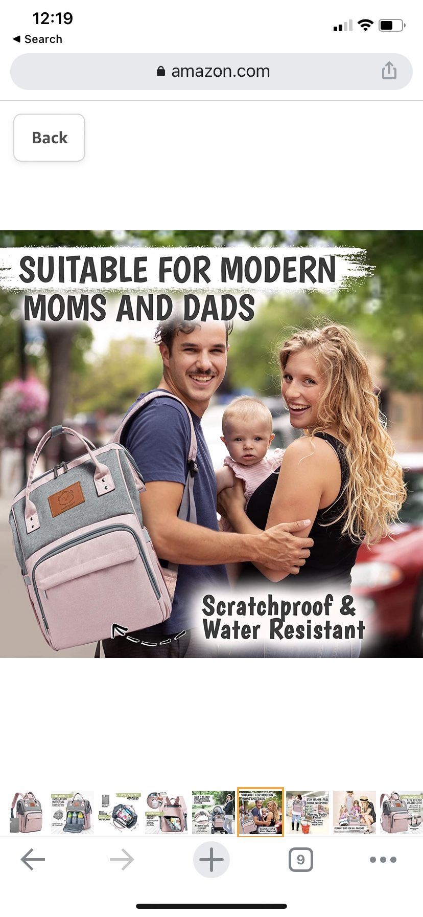 Diaper Bag Backpack - Large Waterproof Travel Baby Bags (Pink Gray)