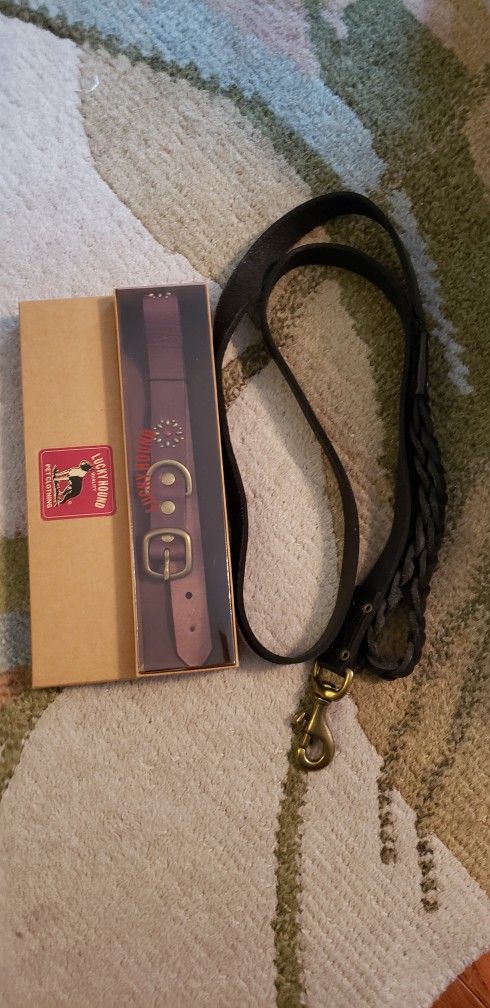 Lucky Brand Leather Dog Leash And Collar