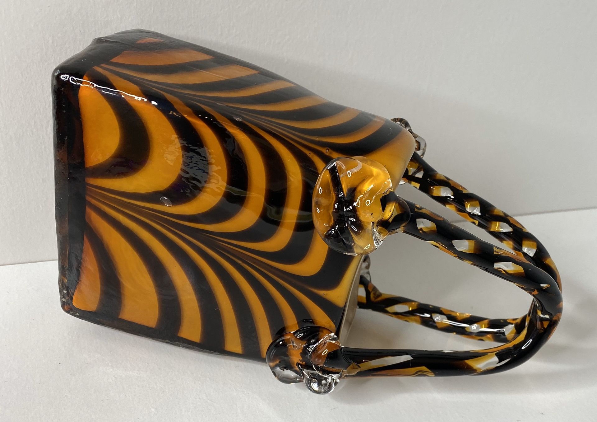 Art Glass Hand Blown Glass Tiger Stripes Handbag Vase