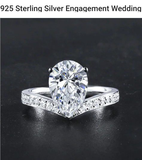 BEAUTIFUL STERLING SILVER MOISSANITE PEAR WEDDING RING!