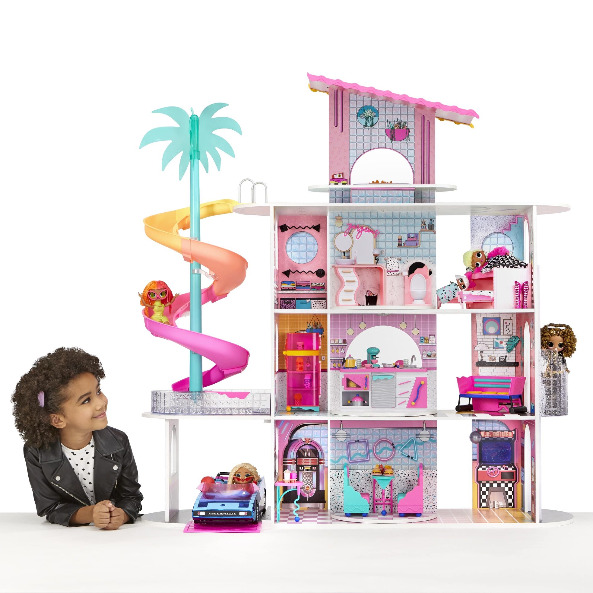 Lol Surprise Omg House Of Surprises New Real Wood Dollhouse 85+ Surprises 4 Floors Doll House 10 Rooms With Elevator Spiral Slide Pool Movie Theater D