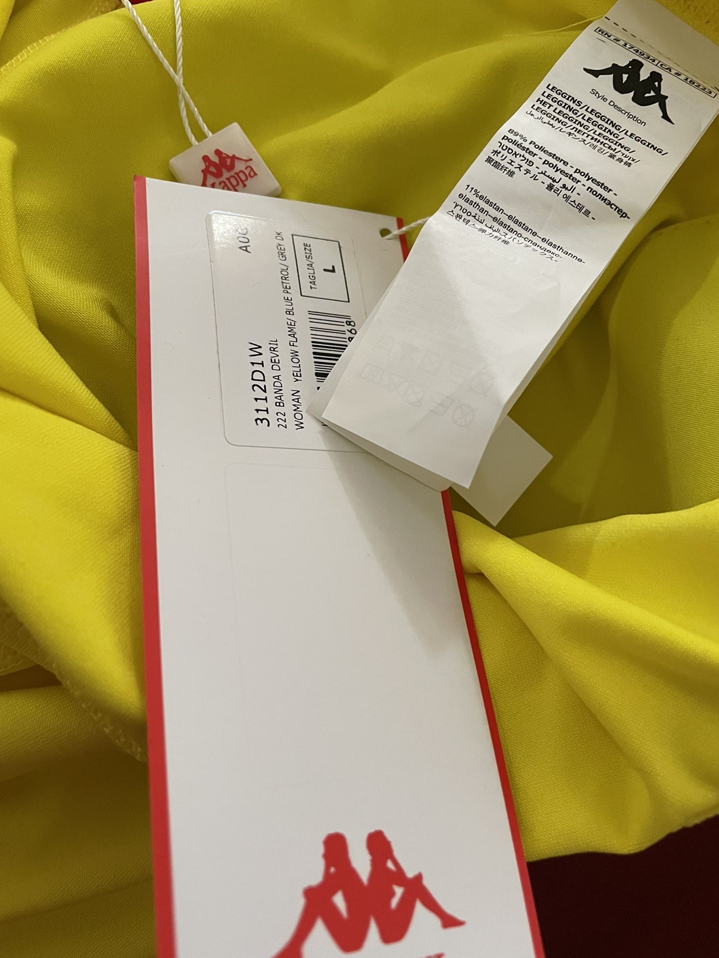 Women's Yellow Kappa 222 Banda Skin Leggings Size L