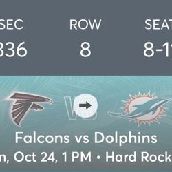4 Tickets w/Parking (Falcons vs Dolohins) 10/24 Thumbnail