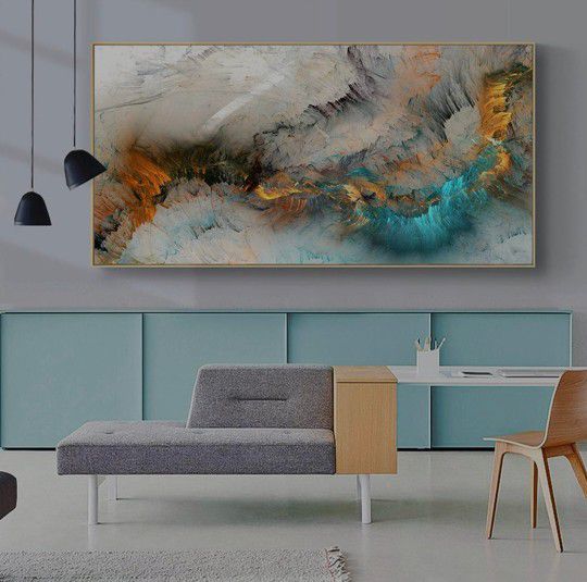 Light Gray Blue Yellow Cloud Abstract Canvas Frames - Canvas Painting Wall Art Print Poster for Living Room Decoration 70x140cm with Frame