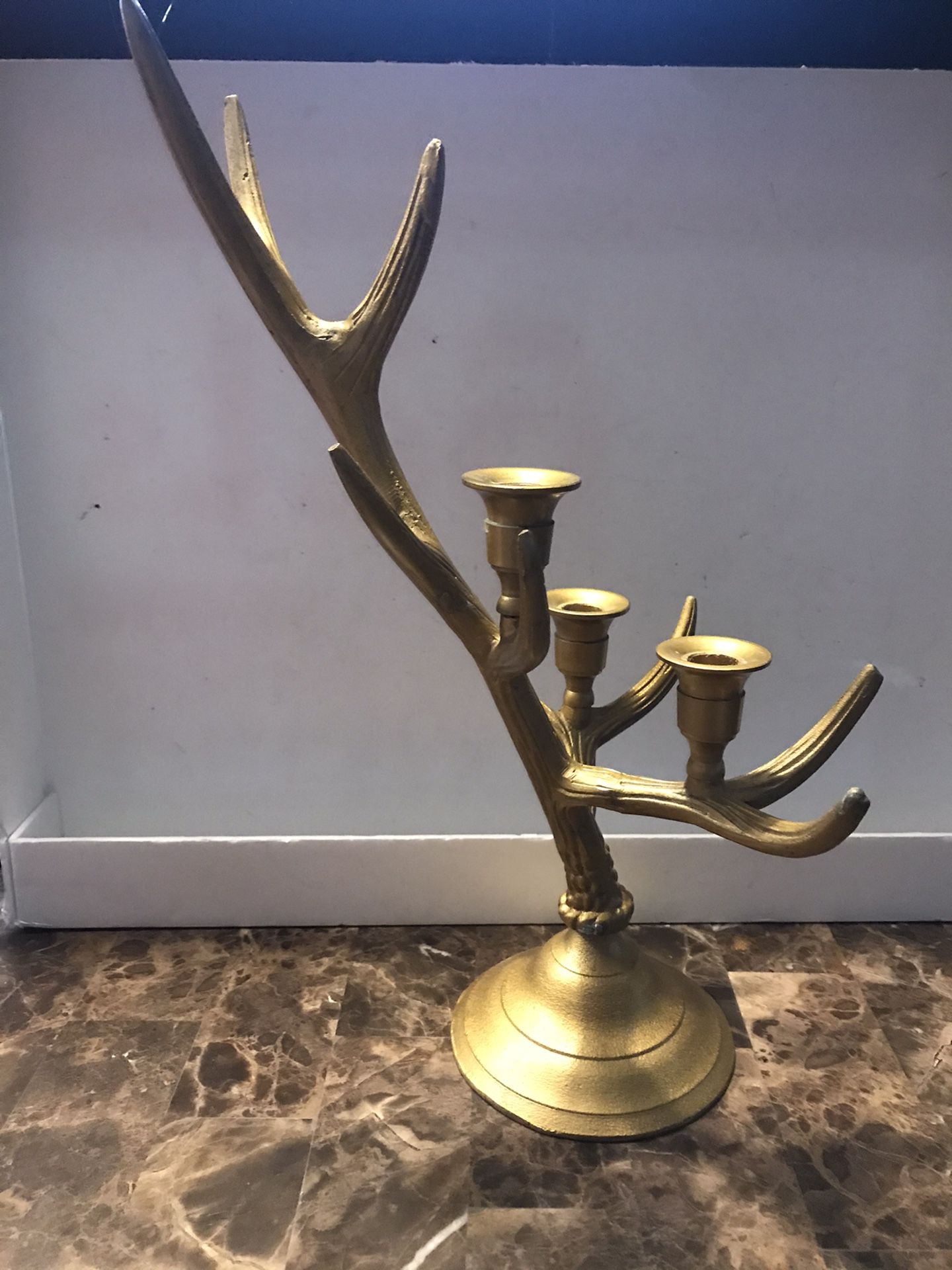 Brass Metal Deer Antler 19” Candle Holder