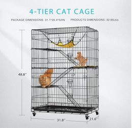 4-Tier 49 Inch Collapsible Metal Cat Kitten Ferret Cage 360° Rotating Casters Enclosure Pet Playpen with Ramp Ladders Hammock and Bed Thumbnail