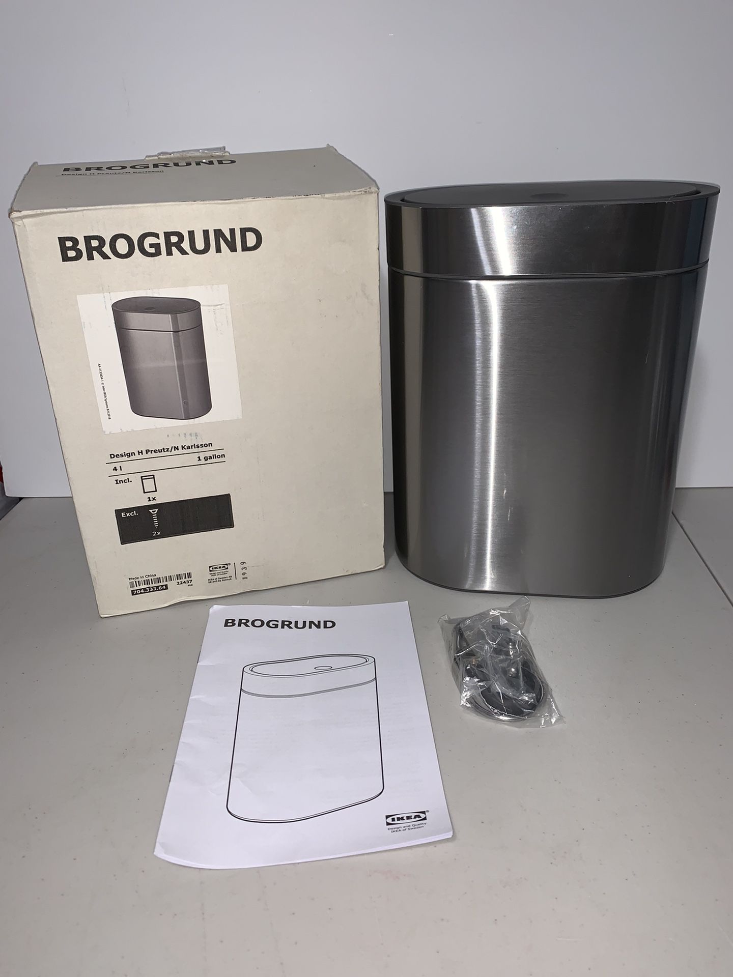1 gallon IKEA BROGRUND Touch top trash can stainless steel 