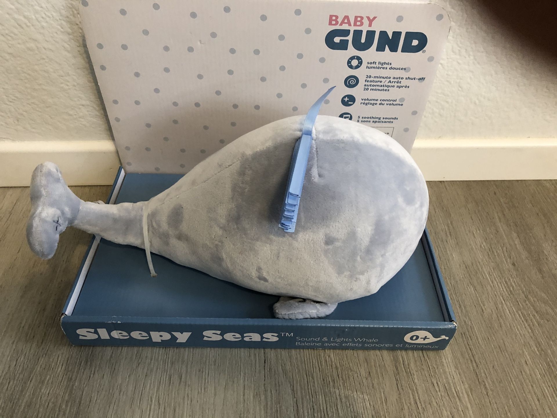 New Gund Baby Sounds and Lights Whale Stuffed Animal Plush Toy, Blue, 12" batteries still not activated
