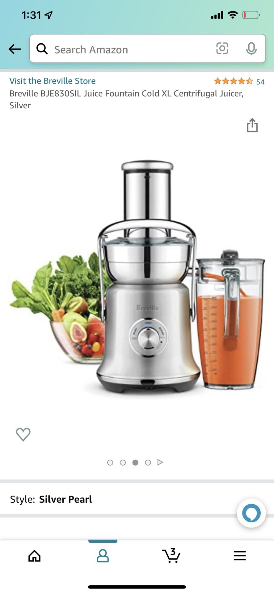 Breville BJE830SIL Juice Fountain Cold XL Centrifugal Juicer, Silver