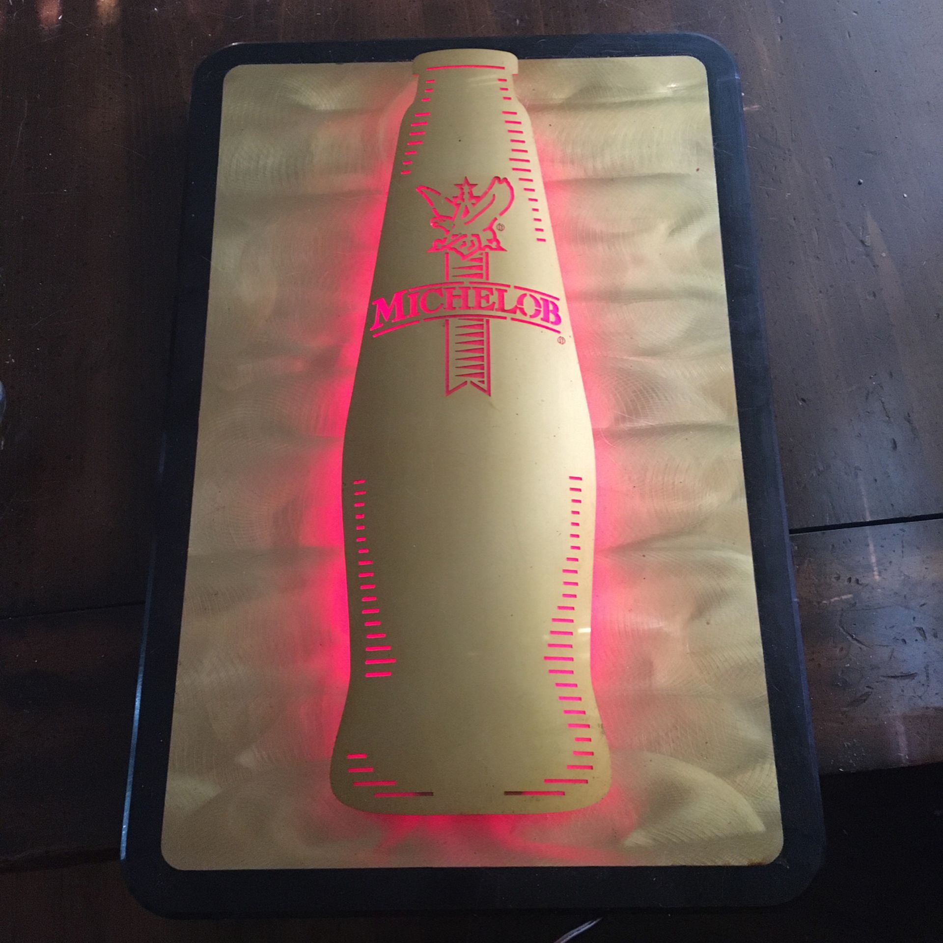Golden Michelob Sign With Red Neon Light