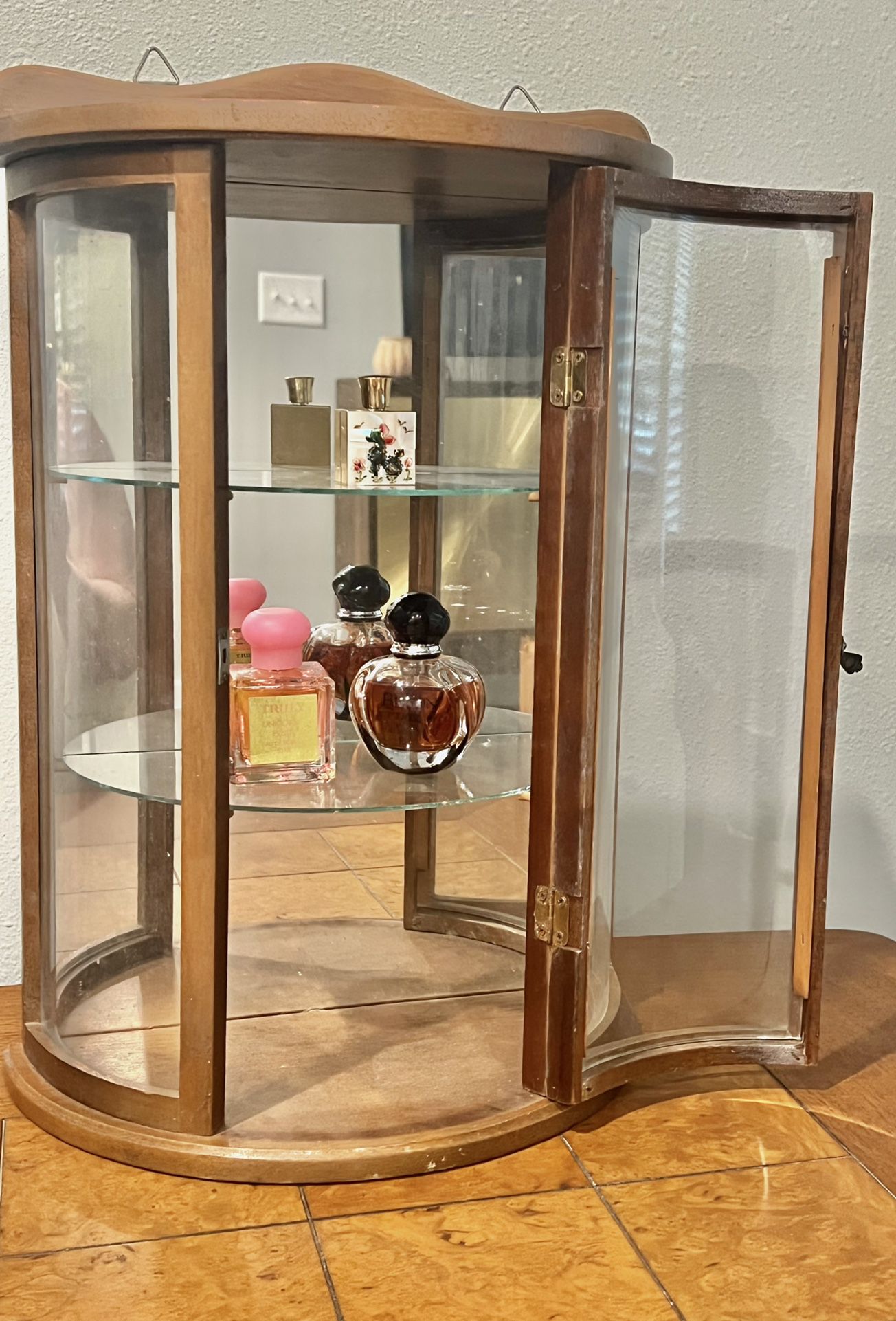 Vintage Miniature Vitrine Display Curved Glass Sides Curio Cabinet Wall Decor Storage 