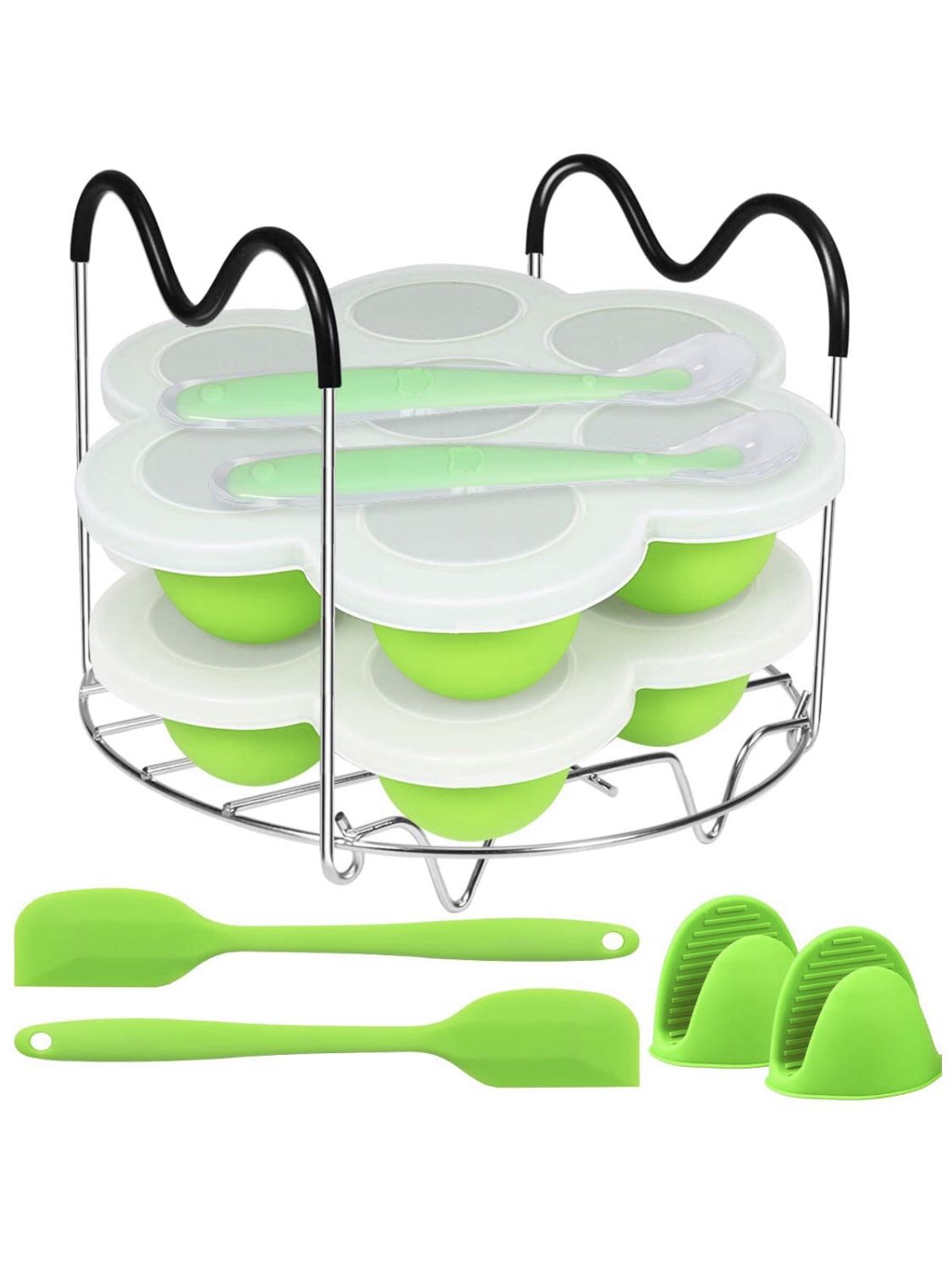 Silicone Egg Bites Molds and Steamer Rack Trivet with Heat Resistant Handles Compatible