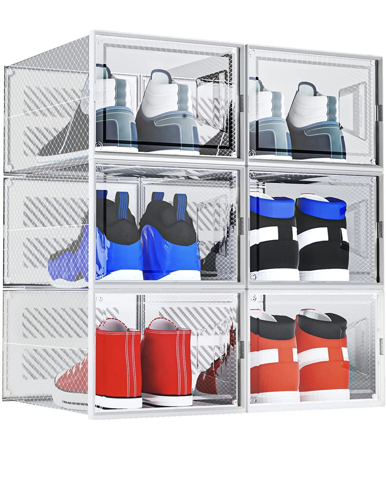 NEW IN BOX PRICE IS FIRM XL Shoe Storage Boxes, 6 Pack Shoe Boxes Clear Plastic Stackable, Shoe Organizer for Closet, Space Saving Plastic Foldable Sh