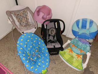 Swing, 2 Small Strollers, Carseat, Small Rocker,  Things To Sit in, Things to Lay On, Cupcake Costume Thumbnail