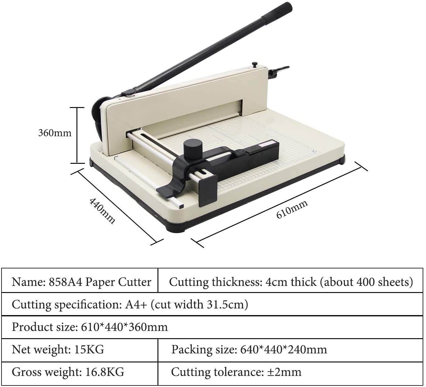 CGOLDENWALL 12" YG 858-A4 Heavy Duty Industrial Guillotine 200 Sheet Normal Paper Cutter for A4,B5,A5,B6,B7 Paper