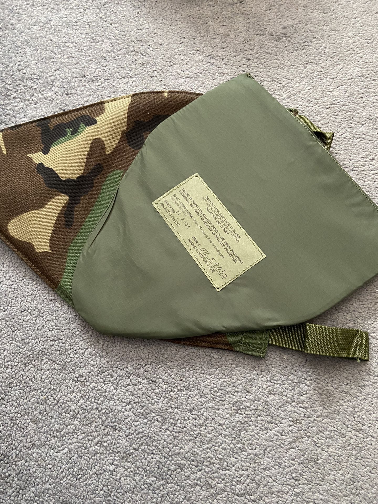 (1) US ARMY IBA BDU LARGE-XLARGE GROIN PAD W/PLATE