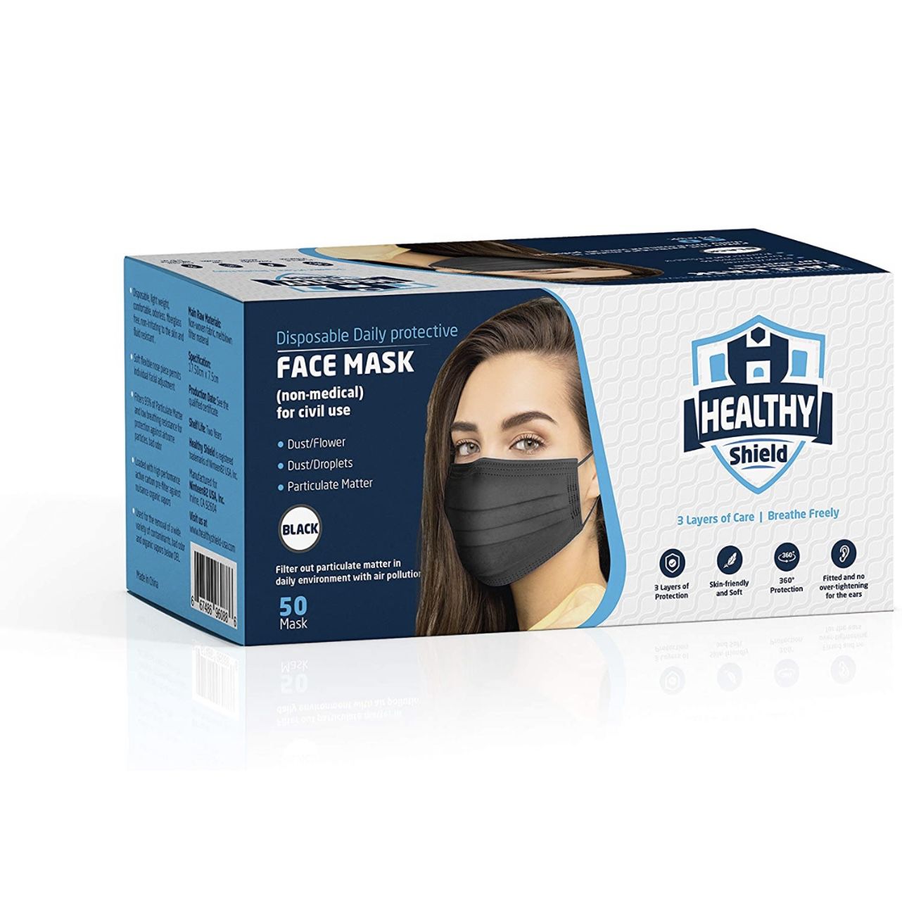 Black 3 Ply Disposable Face Mask (50 Pieces) 