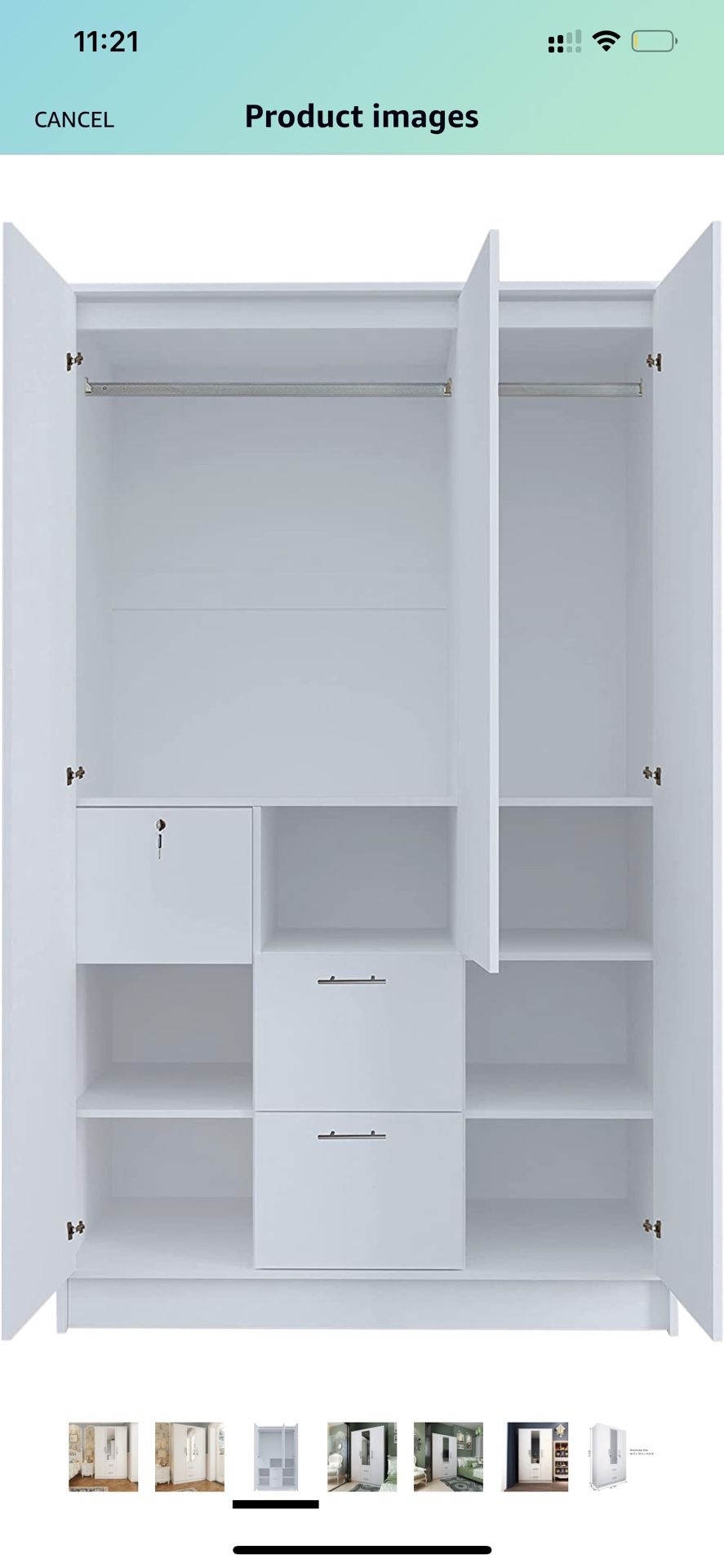 CozyCasa Armoire Wardrobe Closet Wood Clothes Cabinet with Mirror Doors 3 Drawers 6 Storage Shelves for Bedroom, 3-Door Wooden Closet Finish in White
