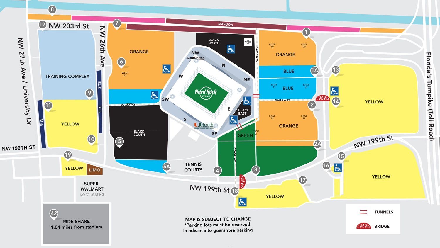 1 North Carolina @ Miami Hurricanes Green Parking Pass 10/8